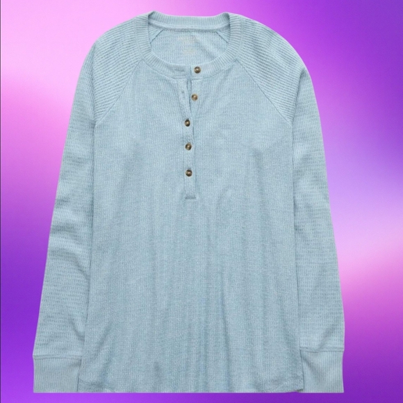 NEW!!! AMERICAN EAGLE BLUE Long Sleeve Henley T-Shirt - Size L - Picture 5 of 7